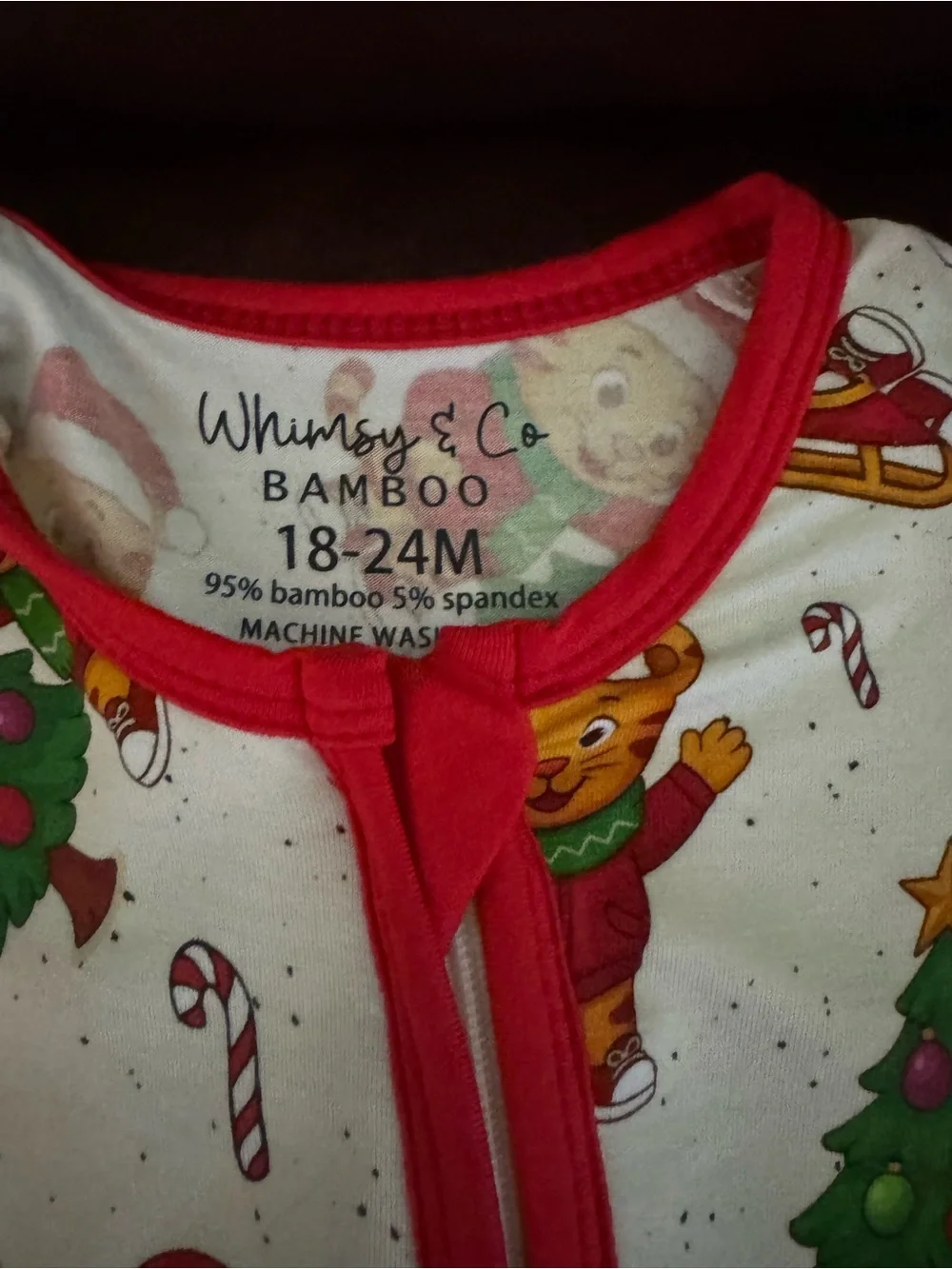 Kids Christmas Daniel Tiger bamboo One-Piece Pajamas - Red & White